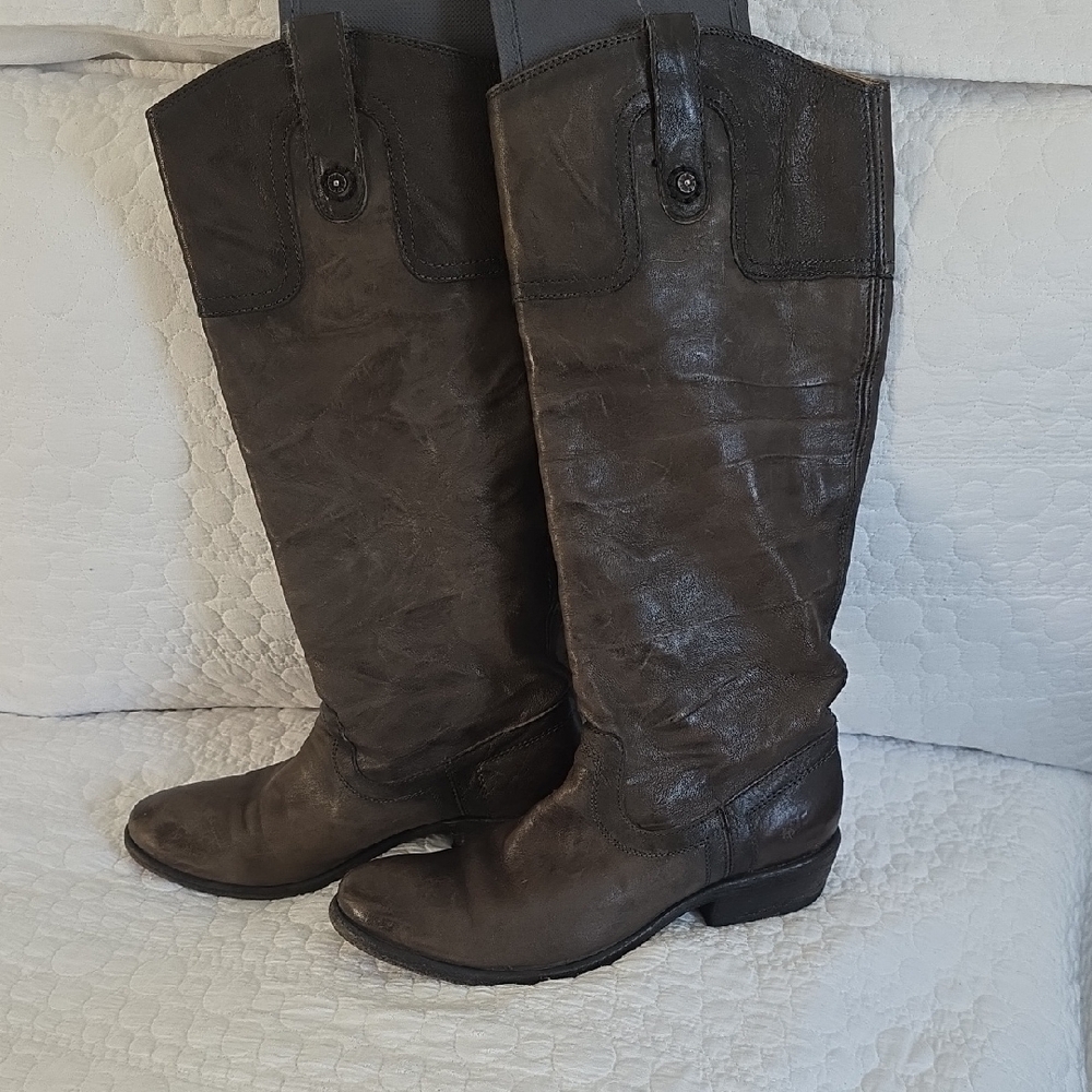 Frye Dark Brown Leather Heeled Boots